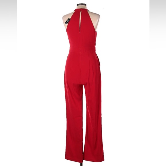 EXPRESS RED TWIST NECK FLARE LEG JUMPSUIT W/ POCKETS 10 - Picture 7 of 8